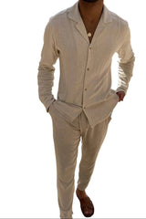 Herren Langarmhemd und Hose Set – Beige
