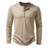 Herren-Langarmshirt mit Henley-Ausschnitt und Knopfleiste – Beige