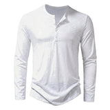Herren-Langarmshirt mit Henley-Ausschnitt und Knopfleiste – Weiß