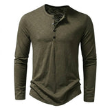 Herren-Langarmshirt mit Henley-Ausschnitt und Knopfleiste – Olivgrün