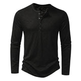 Herren-Langarmshirt mit Henley-Ausschnitt und Knopfleiste – Schwarz