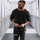 Herren Lange Strickpullover Sweatshirt – Schwarz