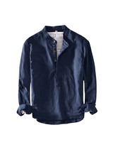 Herren-Leinenhemd mit Stehkragen – Marineblau