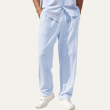 Herren-Leinenhose mit geradem Bein und Kordelzug – Hellblau
