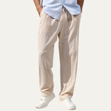 Herren-Leinenhose mit geradem Bein und Kordelzug – Beige