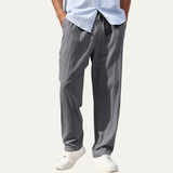 Herren-Leinenhose mit geradem Bein und Kordelzug – Grau