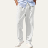 Herren-Leinenhose mit geradem Bein und Kordelzug – Weiß