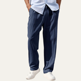 Herren-Leinenhose mit geradem Bein und Kordelzug – Marineblau
