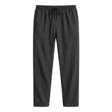 Herren-Leinenhose mit geradem Bein und Kordelzug – Schwarz