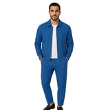 Herren Loungewear-Set mit Reißverschlussjacke und Hose mit Kordelzug – Blau