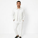 Herren Loungewear-Set mit Reißverschlussjacke und Hose mit Kordelzug – Weiß