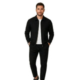 Herren Loungewear-Set mit Reißverschlussjacke und Hose mit Kordelzug – Schwarz