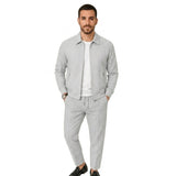Herren Loungewear-Set mit Reißverschlussjacke und Hose mit Kordelzug – Grau