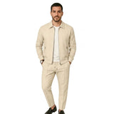 Herren Loungewear-Set mit Reißverschlussjacke und Hose mit Kordelzug – Beige