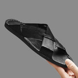 Herren-Pantolette mit offener Spitze und gekreuztem Riemenaufbau – Schwarz