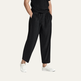 Herren-Plisseehose mit elastischem Bund und geradem Bein – Schwarz