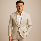Herren Sakko mit Reverskragen, Einreihiger Knopfleiste und Pattentaschen – Beige