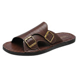 Herren Sandalen mit Doppelriemen und Schnallenverschluss – Braun