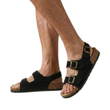 Herren Sandalen mit drei Riemen und Schnallen – Schwarz