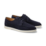 Herren-Schnürschuhe mit Mokassin-Naht und flacher Sohle – Marineblau