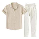 Herren-Set aus Kurzarmhemd mit Reverskragen und Hose mit Kordelzug – Khaki
