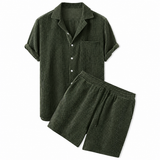 Herren Set aus Kurzarmhemd mit Reverskragen und Shorts mit Kordelzug – Grün