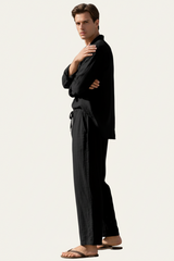 Herren Set mit Langarmhemd und Hose mit Kordelzug – Schwarz