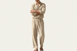 Herren Set mit Langarmhemd und Hose mit Kordelzug – Khaki