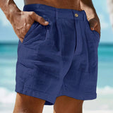 Herren Shorts mit Faltenbund und Knopfverschluss – Dunkelblau