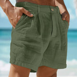 Herren Shorts mit Faltenbund und Knopfverschluss – Grün