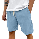 Herren Shorts mit Kordelzug und aufgenähtem Etikett – Hellblau