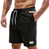 Herren Shorts mit Kordelzug und aufgenähtem Etikett – Schwarz