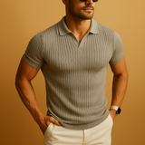 Herren Slim Fit Polo-Shirt mit V-Ausschnitt – Hellgrau
