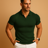 Herren Slim Fit Polo-Shirt mit V-Ausschnitt – Grün