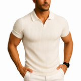 Herren Slim Fit Polo-Shirt mit V-Ausschnitt – Weiß