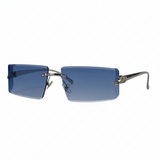 Herren Sonnenbrille mit rechteckigen Gläsern und dekorativem Bügeldetail – Silberblau