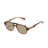 Herren Sonnenbrille mit transparenter eckiger Fassung und gerippten Bügeln – Braun