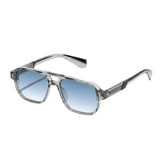 Herren Sonnenbrille mit transparenter eckiger Fassung und gerippten Bügeln – Graublau