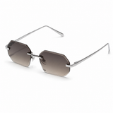 Herren Sonnenbrille ohne Rahmen mit achteckigen Gläsern und Metallbügeln – Silberbraun