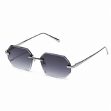 Herren Sonnenbrille ohne Rahmen mit achteckigen Gläsern und Metallbügeln – Silberner Farbverlauf Grau