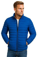 Herren Steppjacke mit Stehkragen und Reißverschluss – Blau