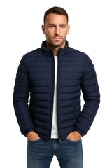 Herren Steppjacke mit Stehkragen und Reißverschluss – Dunkelbrau