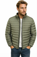 Herren Steppjacke mit Stehkragen und Reißverschluss – Dunkelgrun