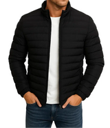 Herren Steppjacke mit Stehkragen und Reißverschluss – Schwarz