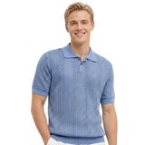 Herren Strick-Poloshirt mit Knopfleiste – Himmelblau