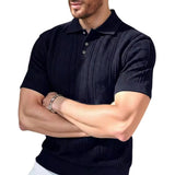 Herren Strick-Poloshirt mit Knopfleiste – Marineblau