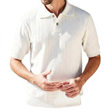 Herren Strick-Poloshirt mit Knopfleiste – Weiß