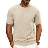 Herren Strick-T-Shirt mit Chevron-Struktur und Rundhalsausschnitt – Beige