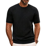 Herren Strick-T-Shirt mit Chevron-Struktur und Rundhalsausschnitt – Schwarz
