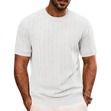 Herren Strick-T-Shirt mit Chevron-Struktur und Rundhalsausschnitt – Weiß